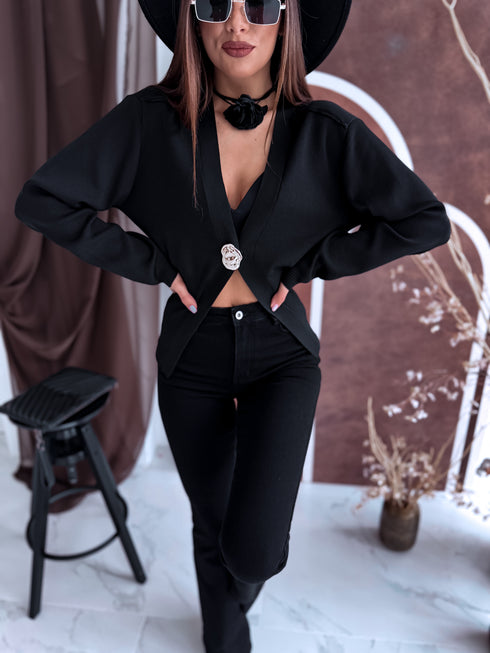 "VALLEY MC-4075" adīta jaka ar zelta pogu - melna